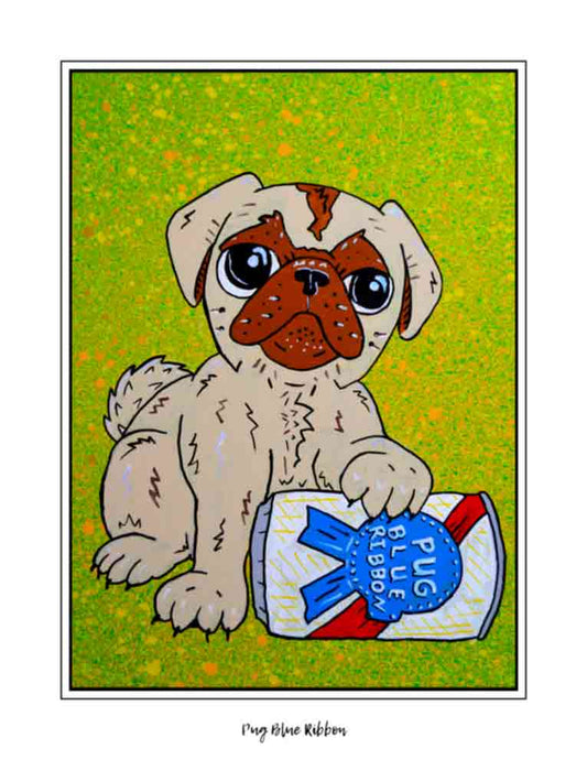 Pug Blue Ribbon (signed print)