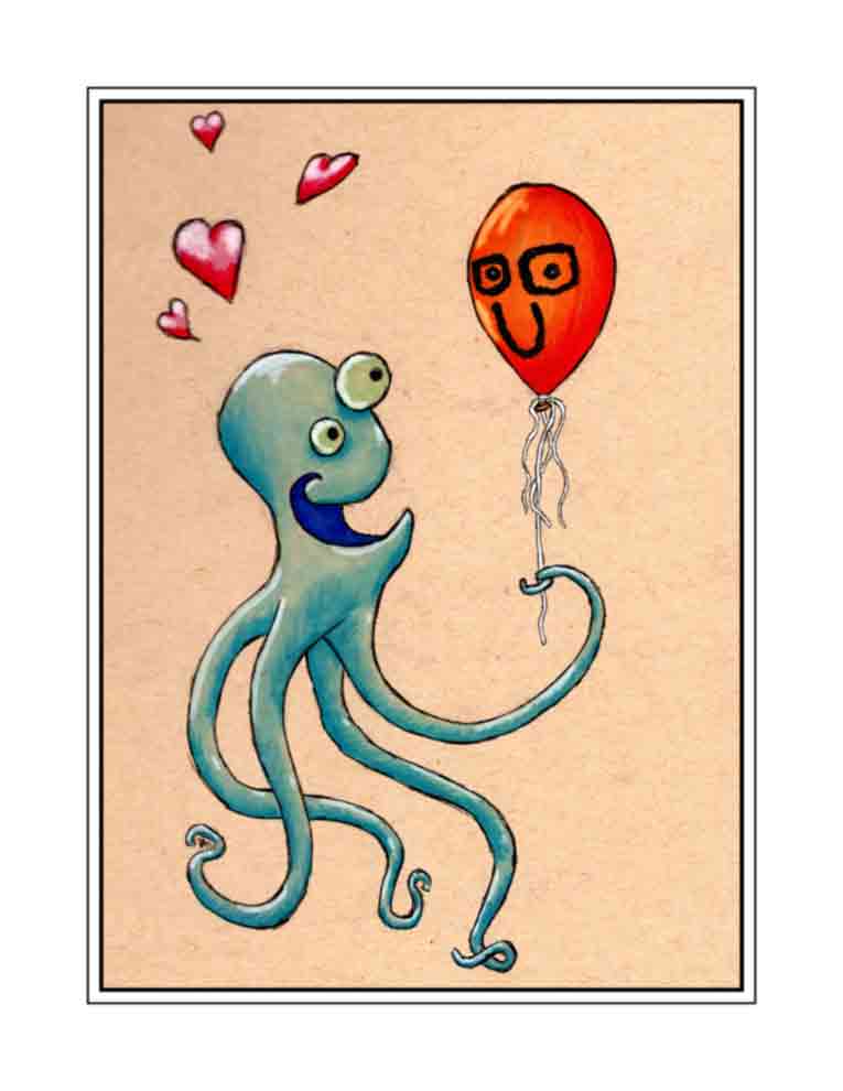 Squid and Balloon Love (signed print)